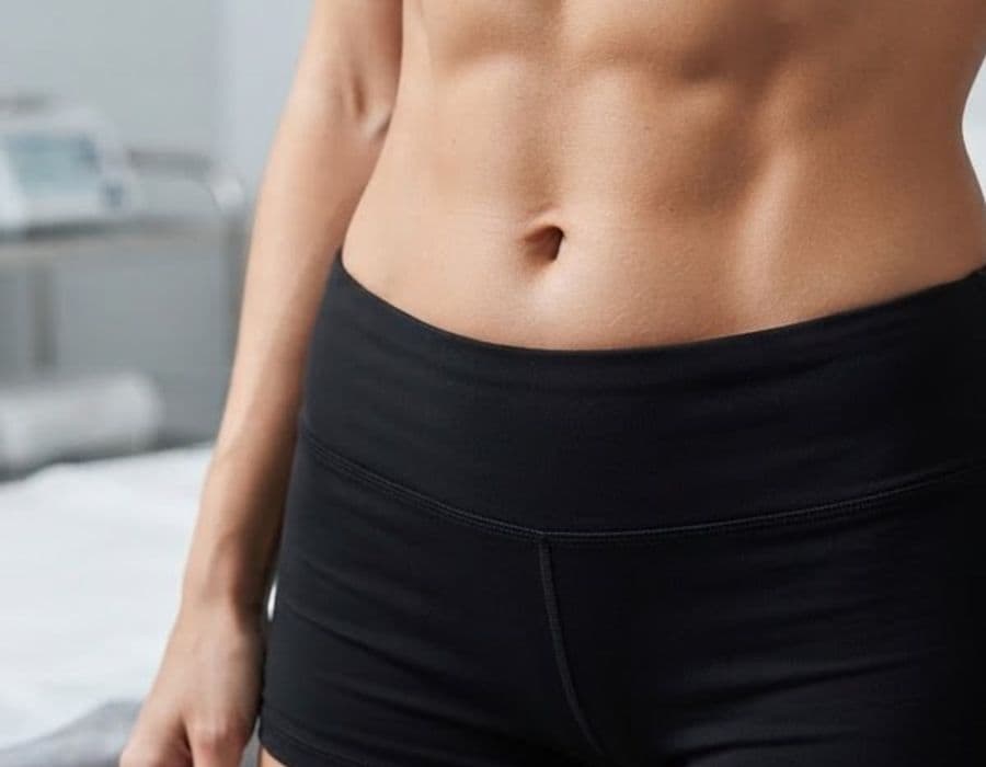 Toned abdomen after body contouring treatment (illustrative)
