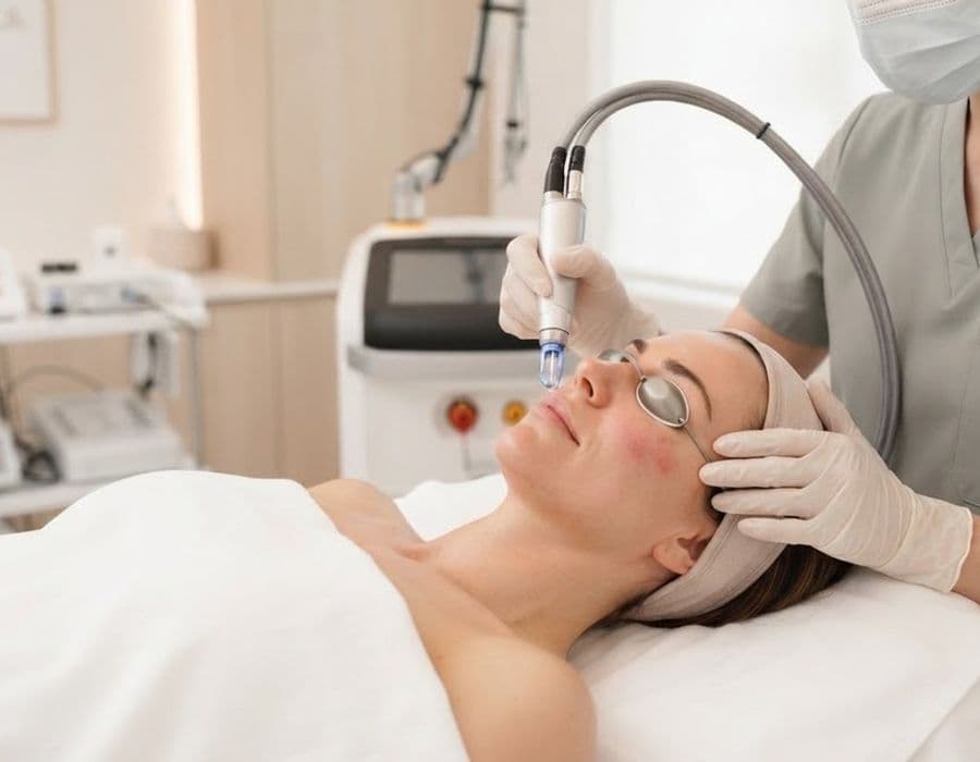 Clinician performing a laser treatment on a patient in Dubai
