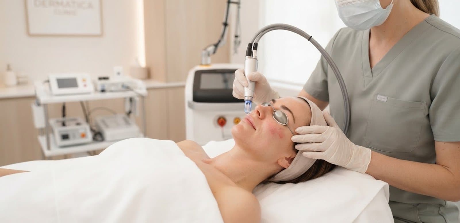 Clinician performing a laser treatment on a patient in Dubai